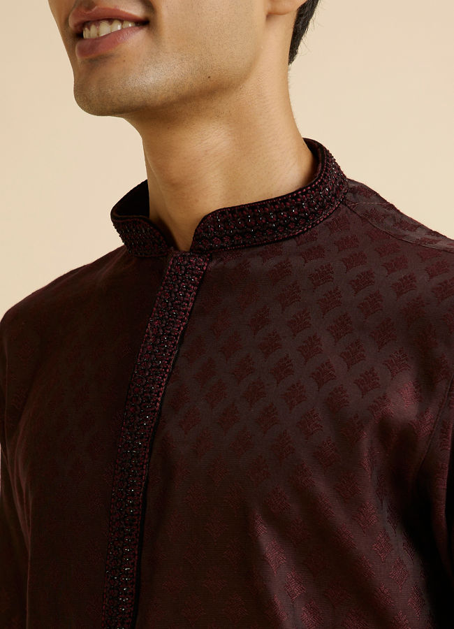 Manyavar Men Wine Buta Jaal Patterned Kurta Set