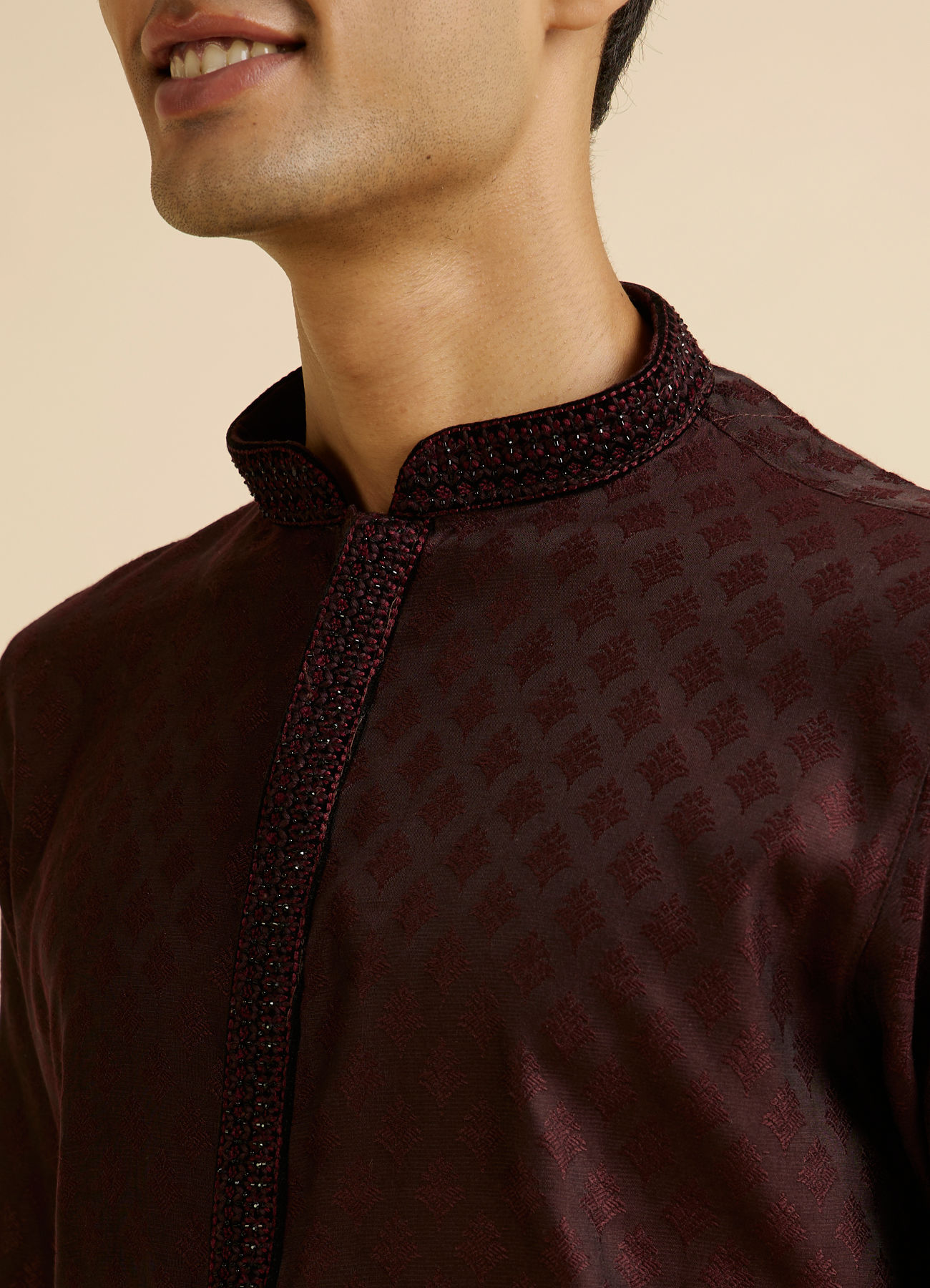 Manyavar Men Wine Buta Jaal Patterned Kurta Set