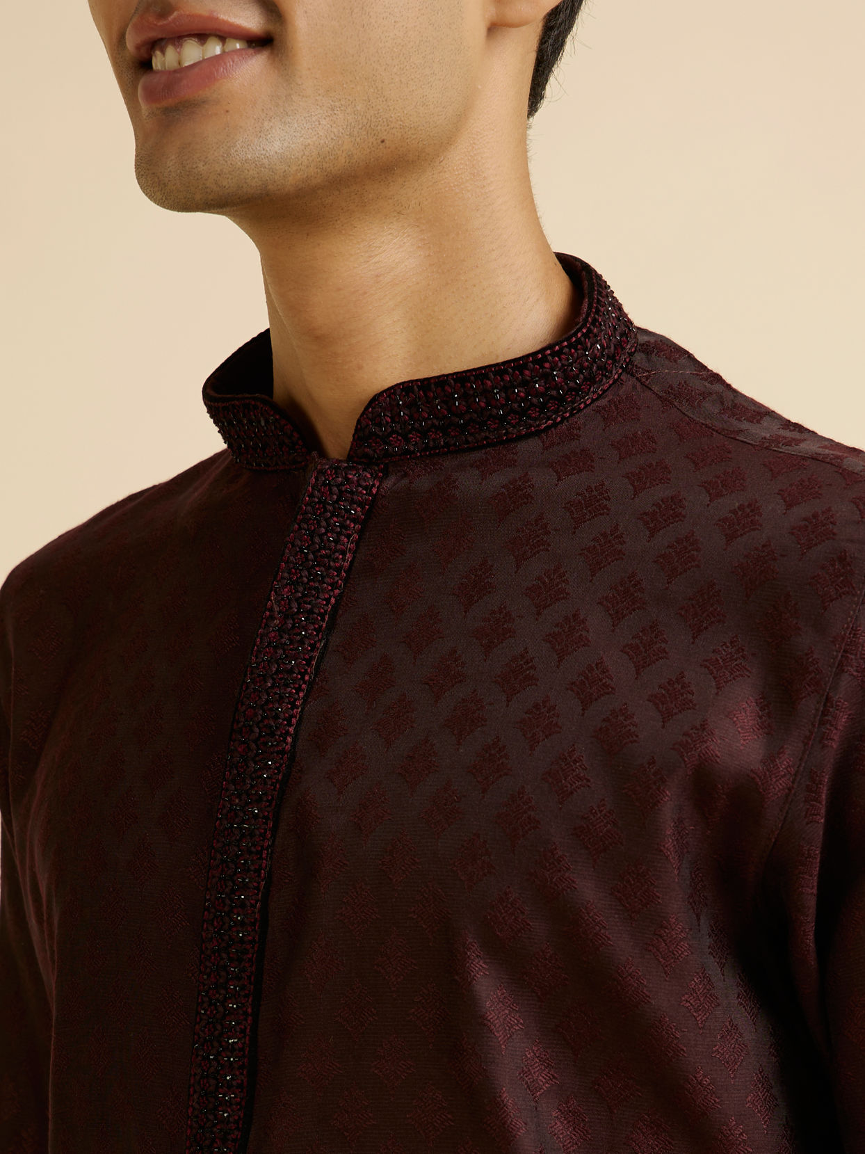 Manyavar Men Wine Buta Jaal Patterned Kurta Set