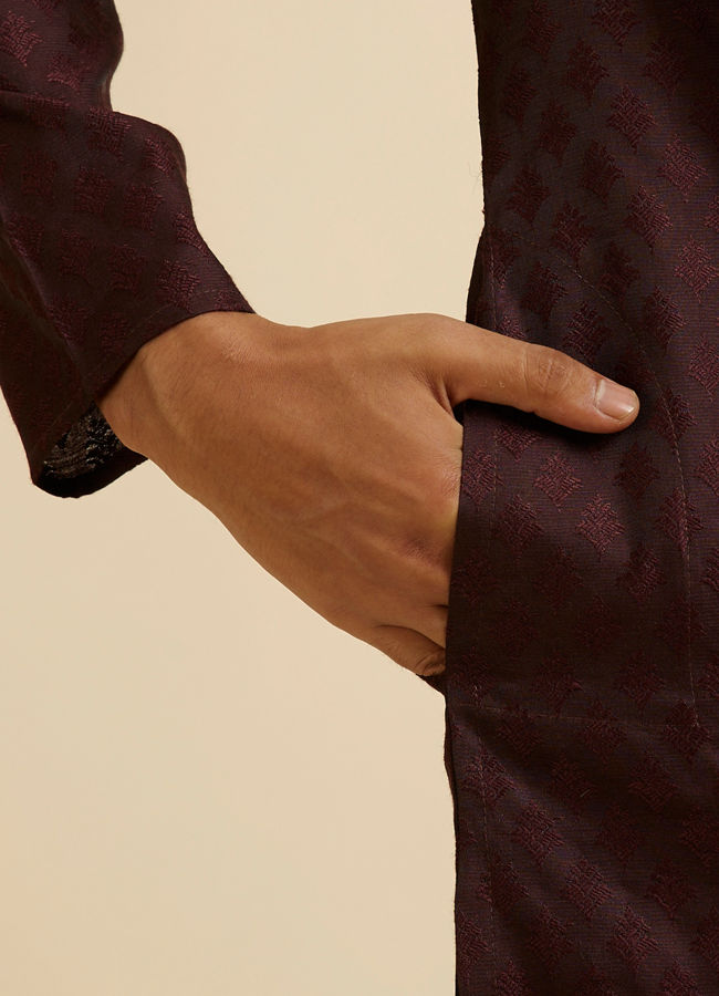 Manyavar Men Wine Buta Jaal Patterned Kurta Set