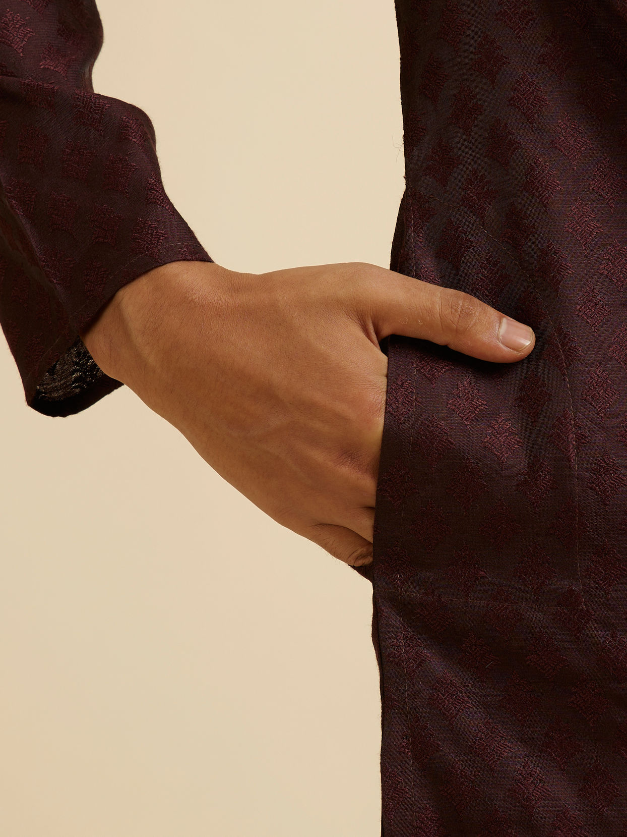 Manyavar Men Wine Buta Jaal Patterned Kurta Set