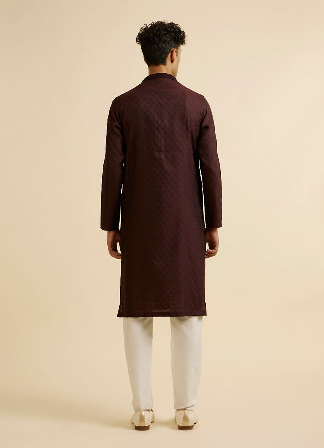 Manyavar Men Wine Buta Jaal Patterned Kurta Set