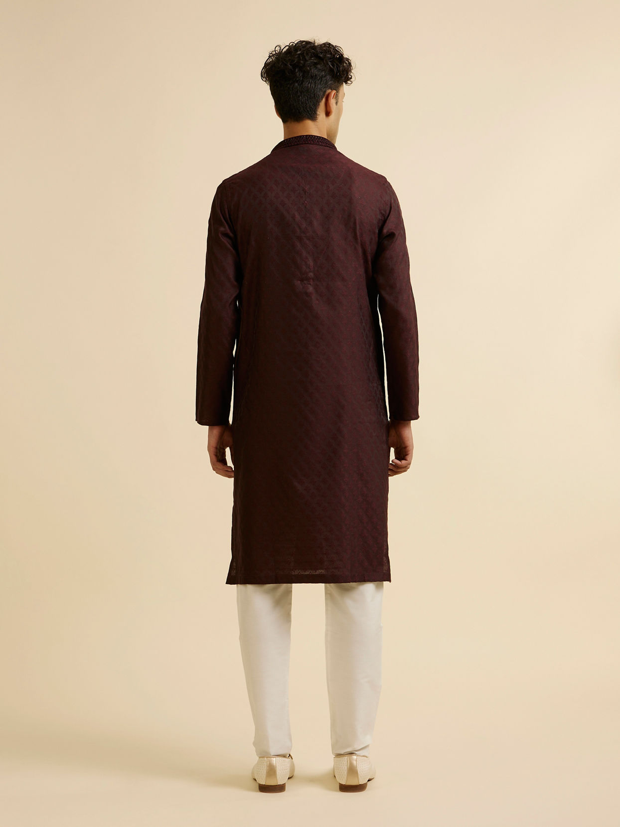 Manyavar Men Wine Buta Jaal Patterned Kurta Set