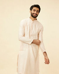 Manyavar Men Peach Pink Buta Patterned Kurta Set