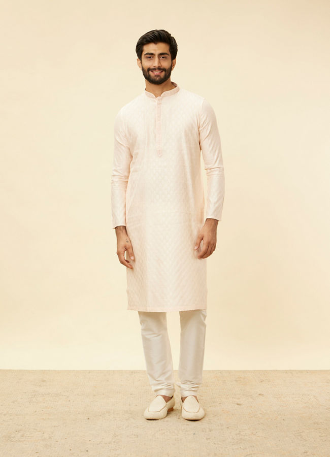 Manyavar Men Peach Pink Buta Patterned Kurta Set