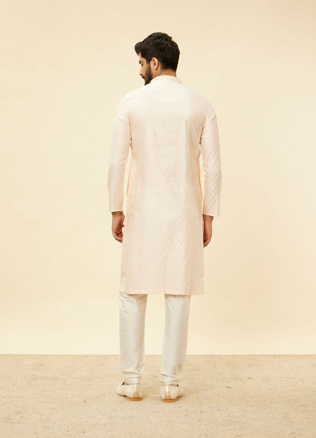 Manyavar Men Peach Pink Buta Patterned Kurta Set