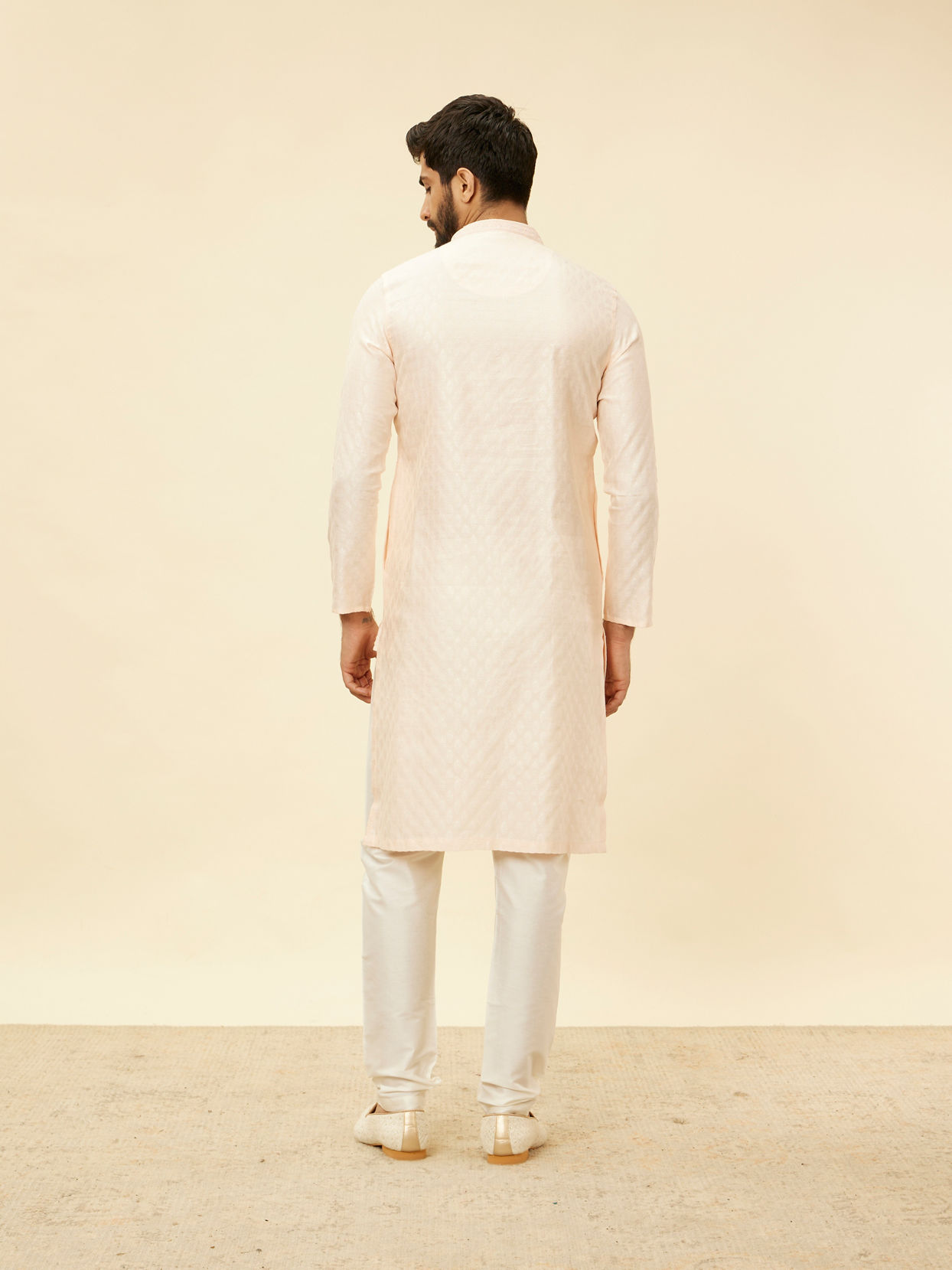 Manyavar Men Peach Pink Buta Patterned Kurta Set