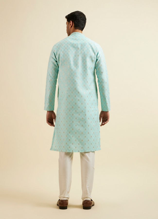 Manyavar Men Green Cotton Foil Print Embroidered Kurta Set