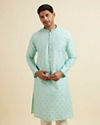 Manyavar Men Green Cotton Foil Print Embroidered Kurta Set