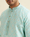 Manyavar Men Green Cotton Foil Print Embroidered Kurta Set