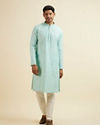 Manyavar Men Green Cotton Foil Print Embroidered Kurta Set
