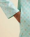 Manyavar Men Green Cotton Foil Print Embroidered Kurta Set