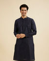 Manyavar Men Indigo Blue Kurta Set with Buta Motifs
