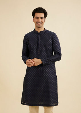 Manyavar Men Indigo Blue Kurta Set with Buta Motifs