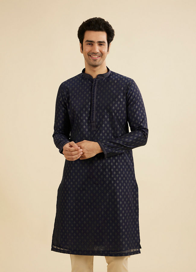 Manyavar Men Indigo Blue Kurta Set with Buta Motifs