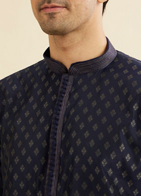 Manyavar Men Indigo Blue Kurta Set with Buta Motifs