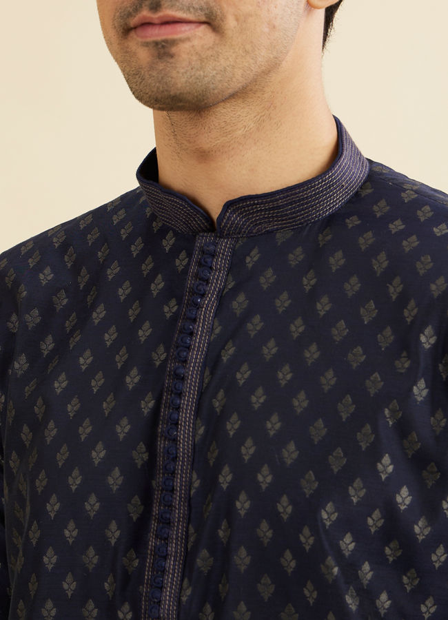 Manyavar Men Indigo Blue Kurta Set with Buta Motifs