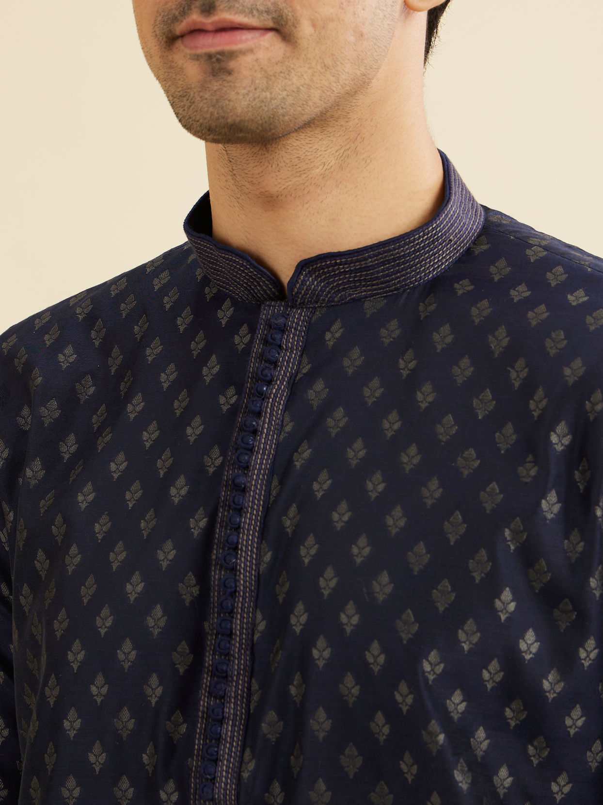 Manyavar Men Indigo Blue Kurta Set with Buta Motifs