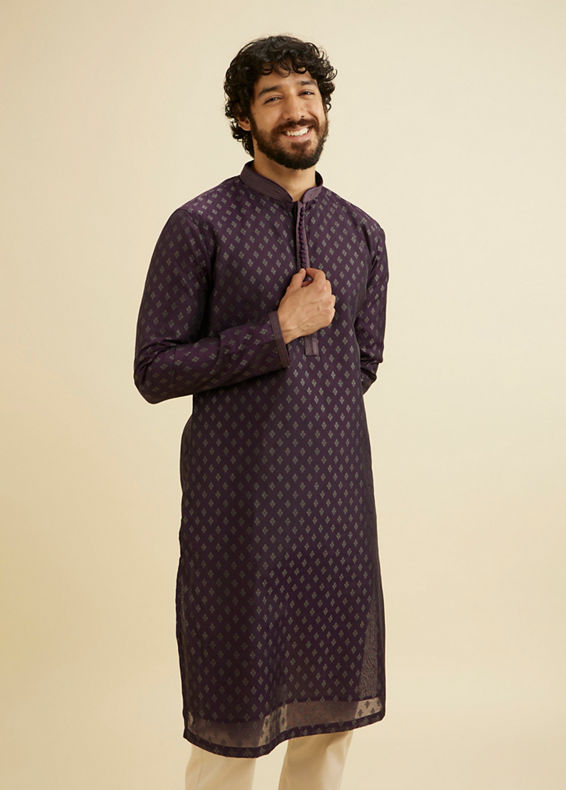 Manyavar Men Royal Purple Kurta Set with Buta Motifs