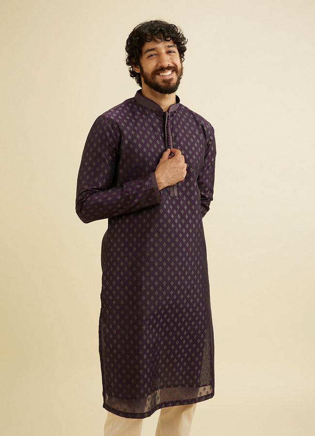 Manyavar Men Royal Purple Kurta Set with Buta Motifs image number 0