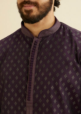 Manyavar Men Royal Purple Kurta Set with Buta Motifs image number 1