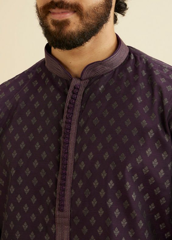 Manyavar Men Royal Purple Kurta Set with Buta Motifs