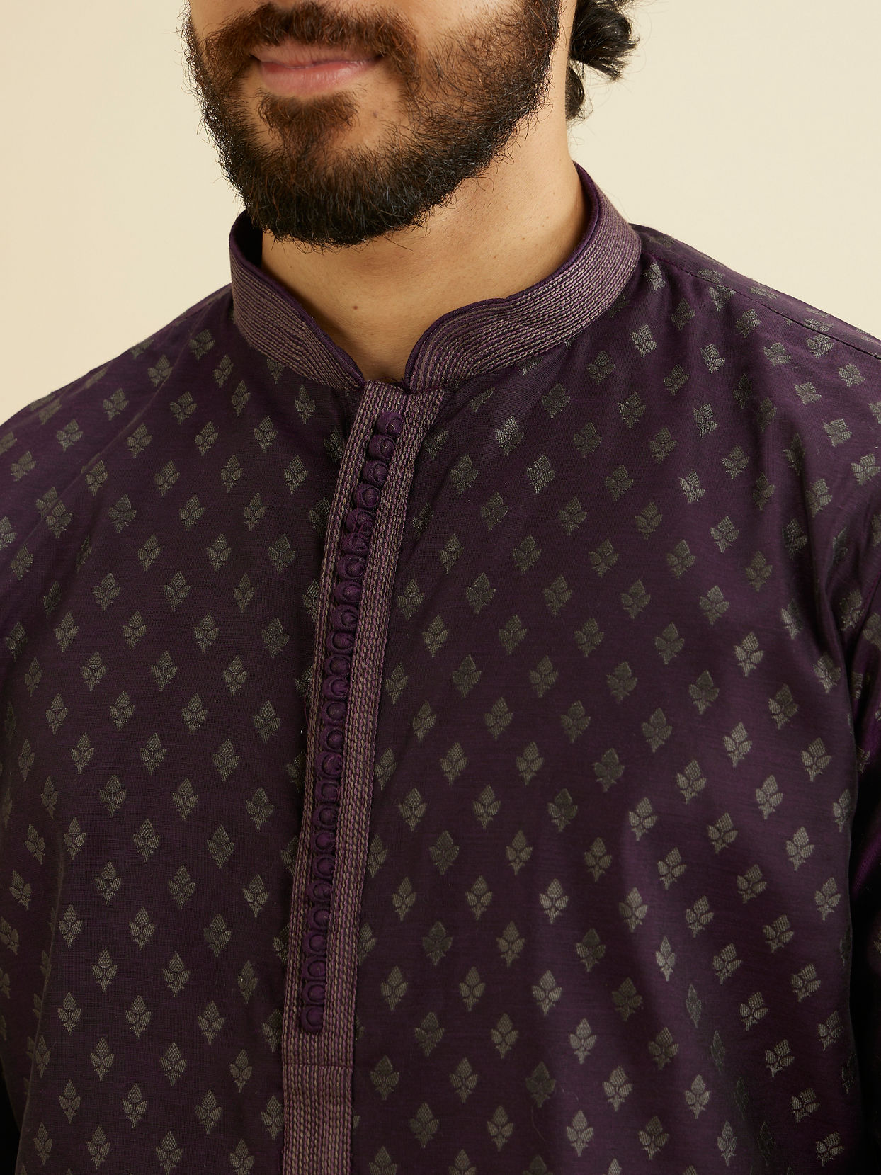 Manyavar Men Royal Purple Kurta Set with Buta Motifs