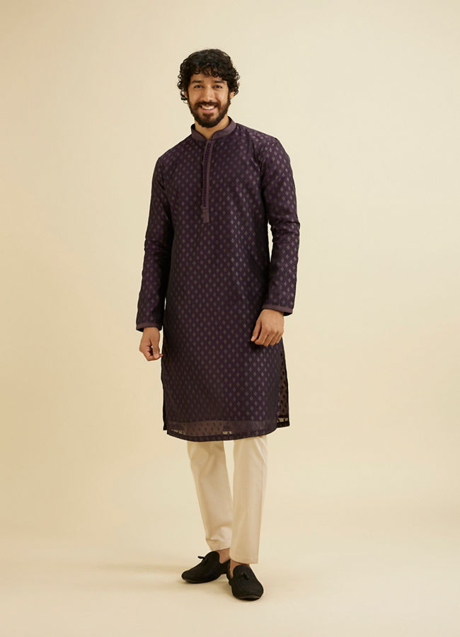 Manyavar Men Royal Purple Kurta Set with Buta Motifs