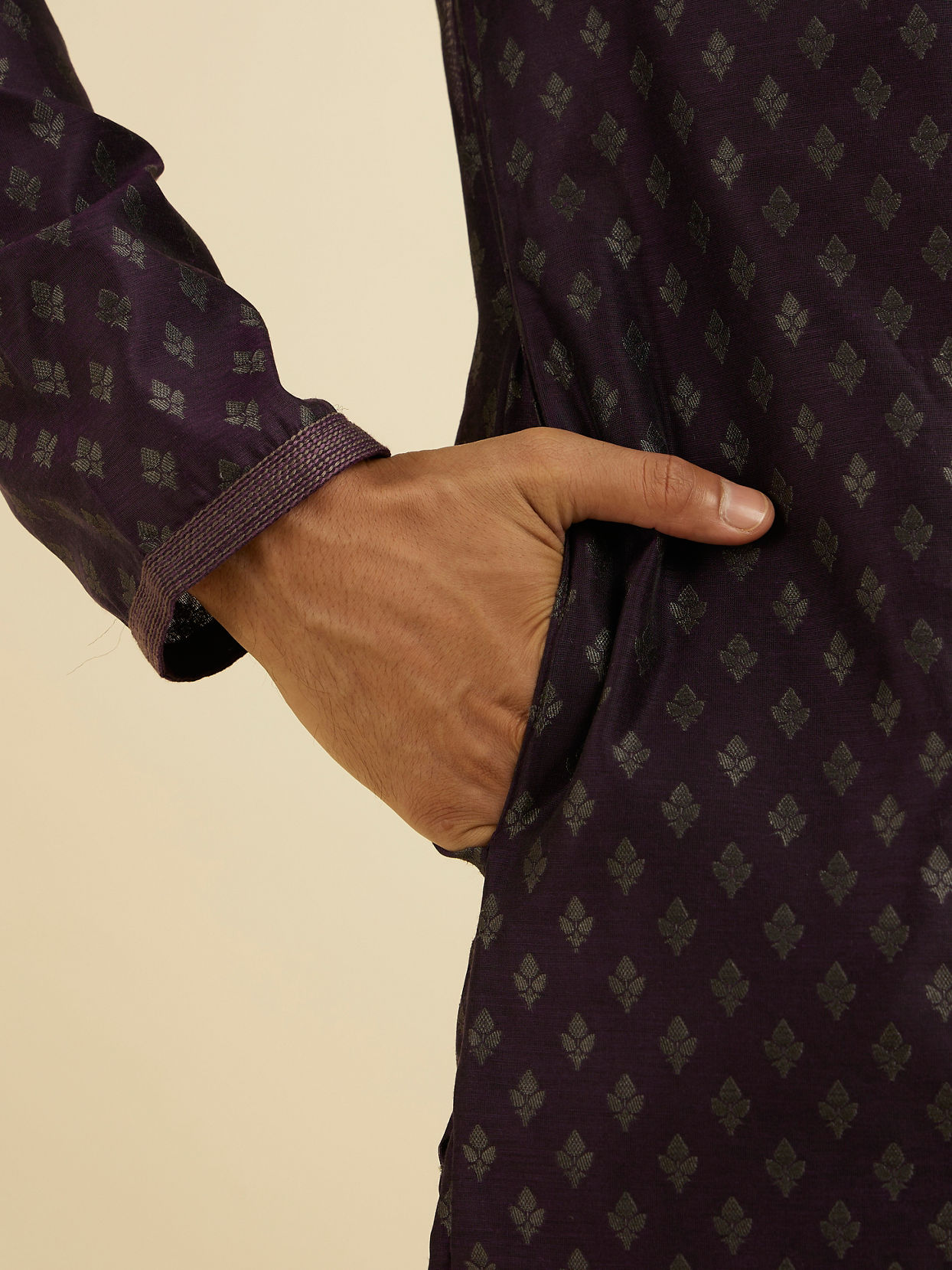 Manyavar Men Royal Purple Kurta Set with Buta Motifs