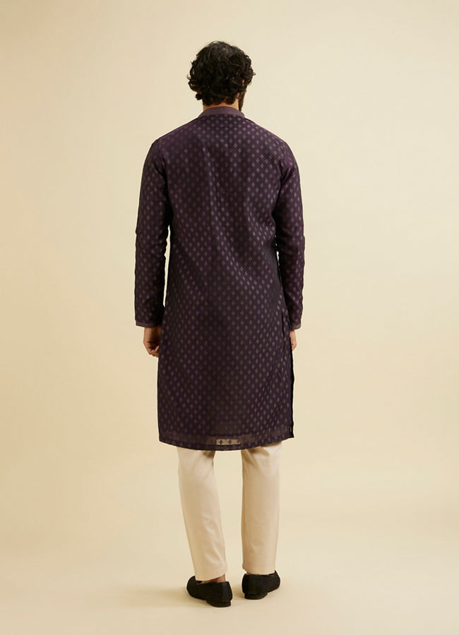 Manyavar Men Royal Purple Kurta Set with Buta Motifs