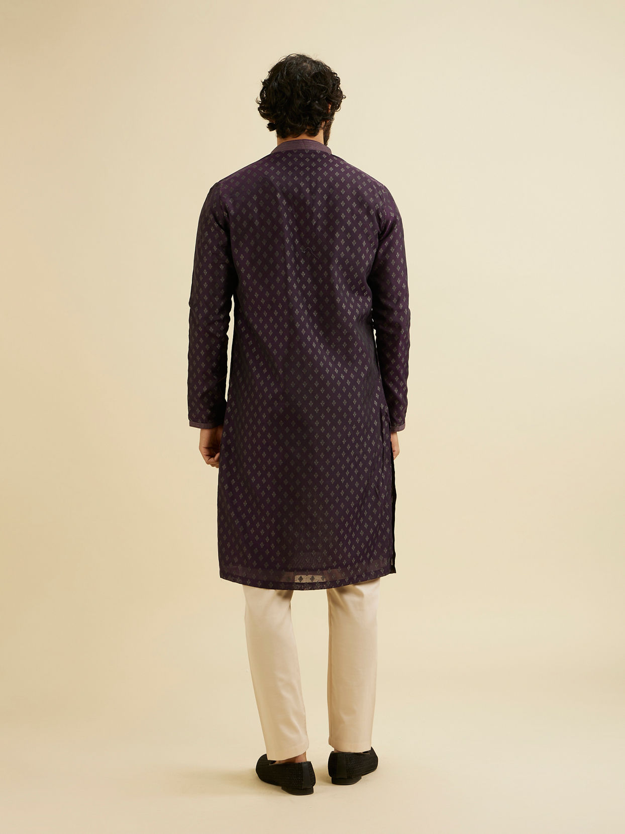 Manyavar Men Royal Purple Kurta Set with Buta Motifs