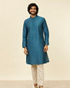 Manyavar Men Teal Blue Kurta Set with Buta Motifs