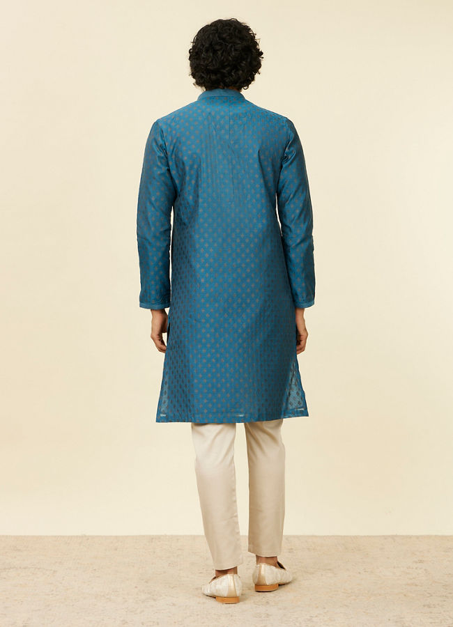 Manyavar Men Teal Blue Kurta Set with Buta Motifs