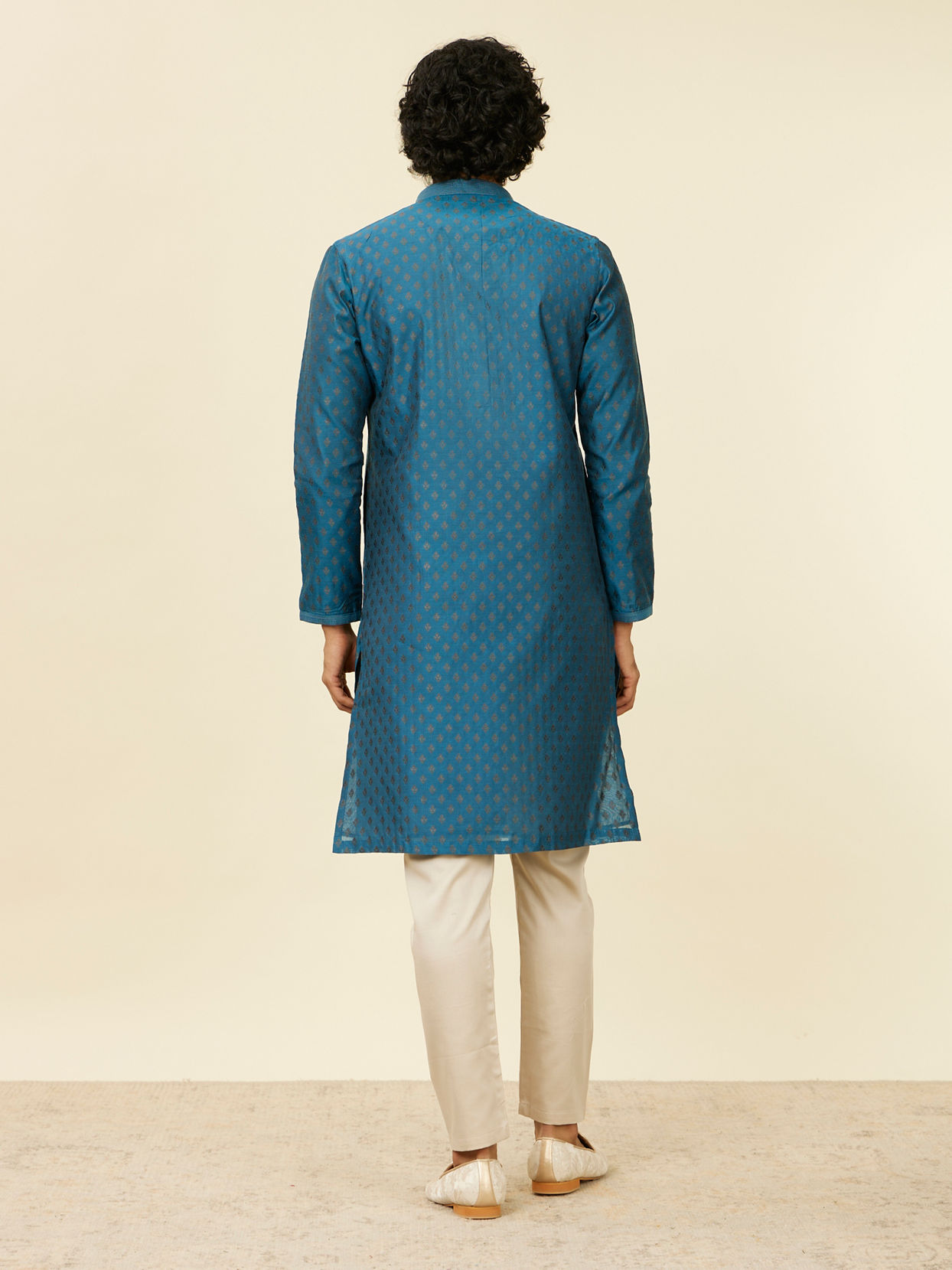 Manyavar Men Teal Blue Kurta Set with Buta Motifs