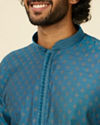 Manyavar Men Teal Blue Kurta Set with Buta Motifs