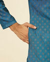 Manyavar Men Teal Blue Kurta Set with Buta Motifs