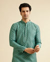 alt message - Manyavar Men Teal Blue Kurta Set with Buta Motifs image number 0