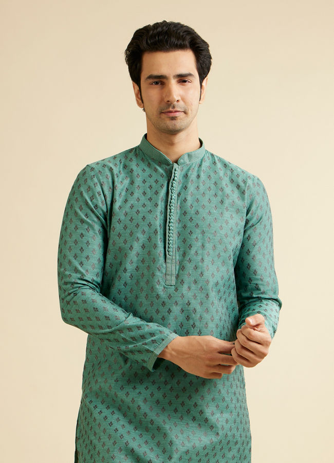 alt message - Manyavar Men Teal Blue Kurta Set with Buta Motifs image number 0