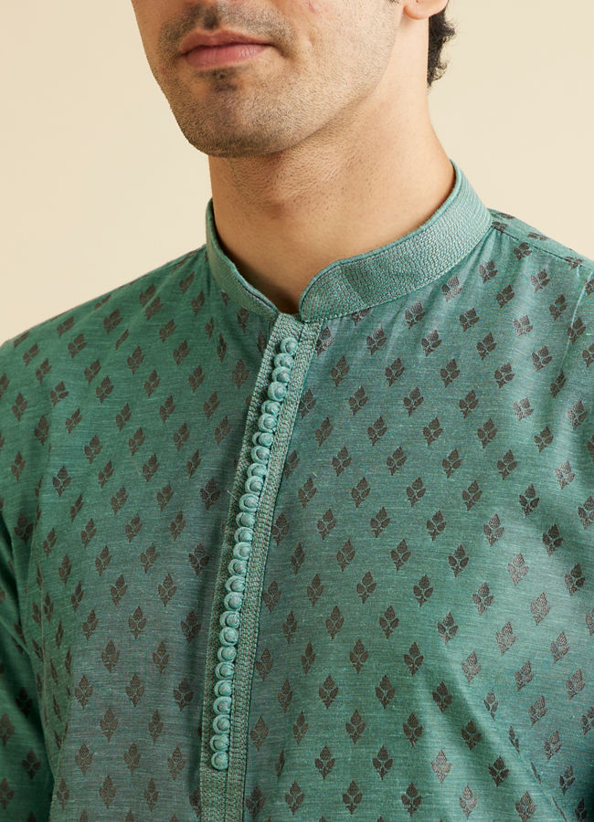 alt message - Manyavar Men Teal Blue Kurta Set with Buta Motifs image number 1