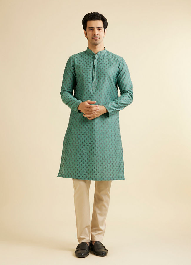 alt message - Manyavar Men Teal Blue Kurta Set with Buta Motifs image number 2