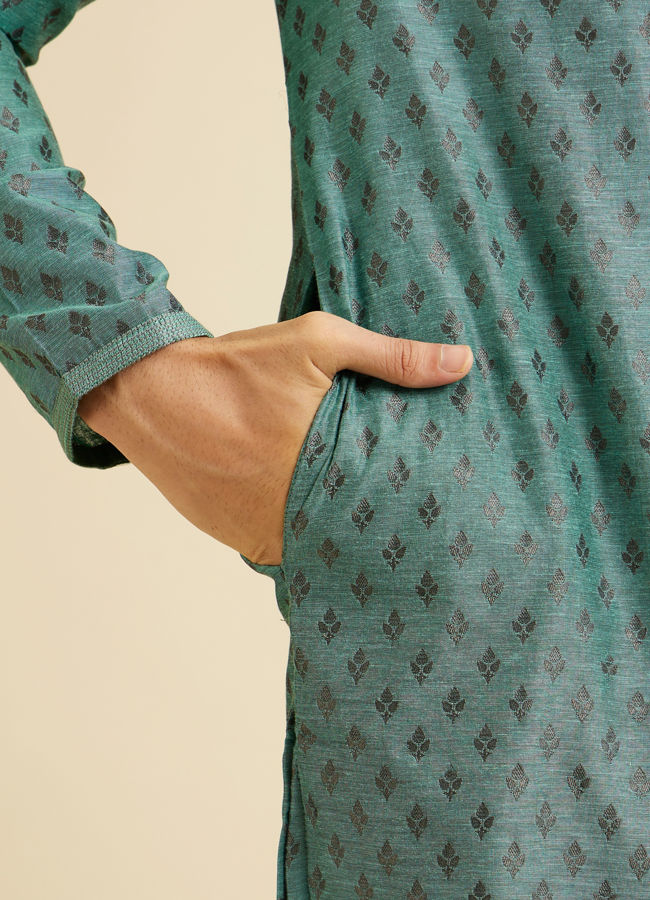 alt message - Manyavar Men Teal Blue Kurta Set with Buta Motifs image number 3