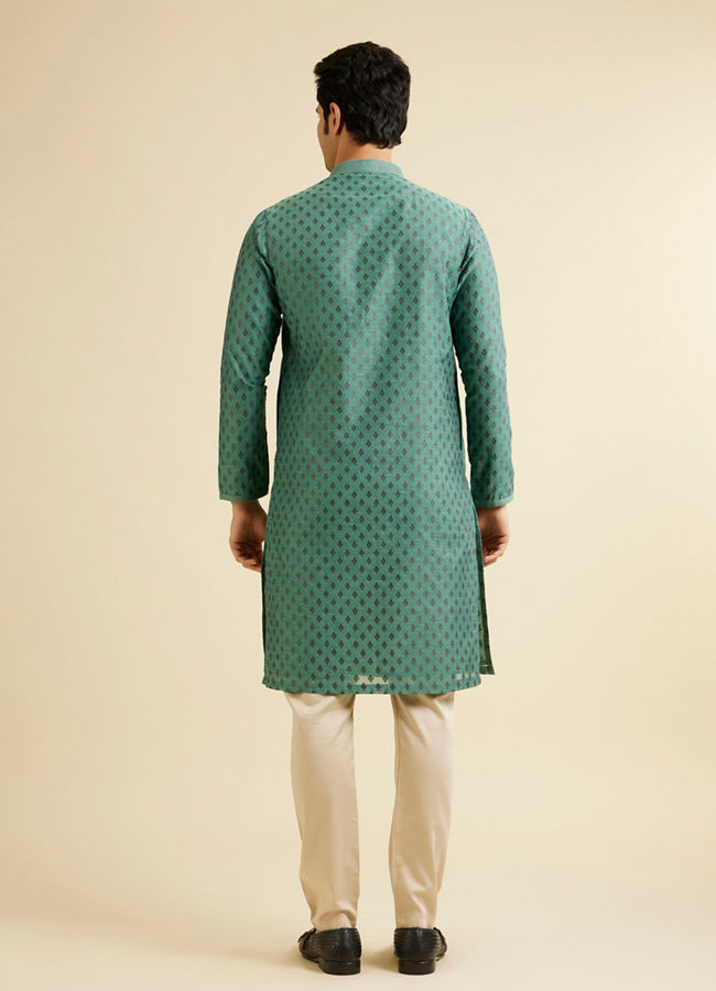 alt message - Manyavar Men Teal Blue Kurta Set with Buta Motifs image number 4