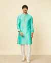 Manyavar Men Aqua Green Imperial Floral Printed Kurta Set