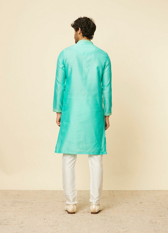 Manyavar Men Aqua Green Imperial Floral Printed Kurta Set