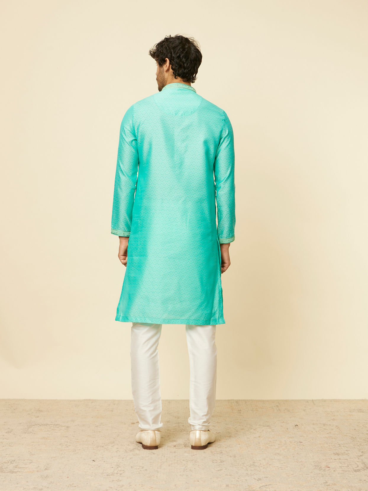 Manyavar Men Aqua Green Imperial Floral Printed Kurta Set