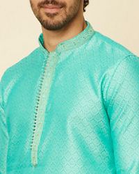 Manyavar Men Aqua Green Imperial Floral Printed Kurta Set