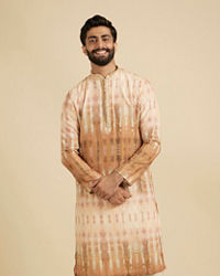 Manyavar Men Mustard Yellow Tie and Dye Printed Kurta Set