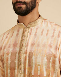 Manyavar Men Mustard Yellow Tie and Dye Printed Kurta Set