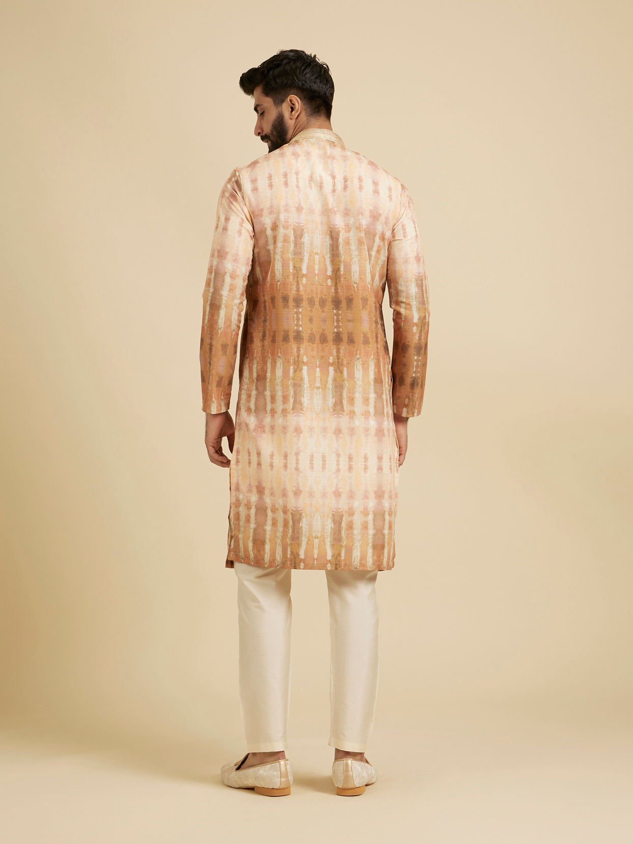 Manyavar Men Mustard Yellow Tie and Dye Printed Kurta Set