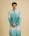 Manyavar Men Aqua Green Tie And Dye Printed Kurta Set